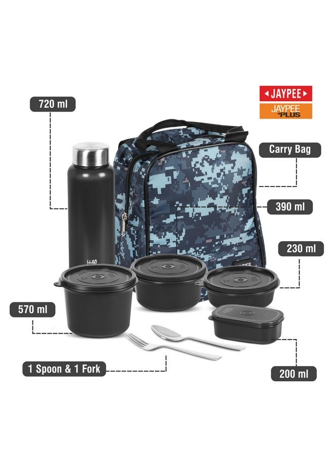 Jaypee Plus Pro 1390 ml Stainless Steel Office Lunch Box | BPA Free, Microwave Safe & Spillproof Airtight 4 Containers | Includes Bottle, Spoon, Fork & Insulated Bag| Ideal for College & School(Black) - Image 5