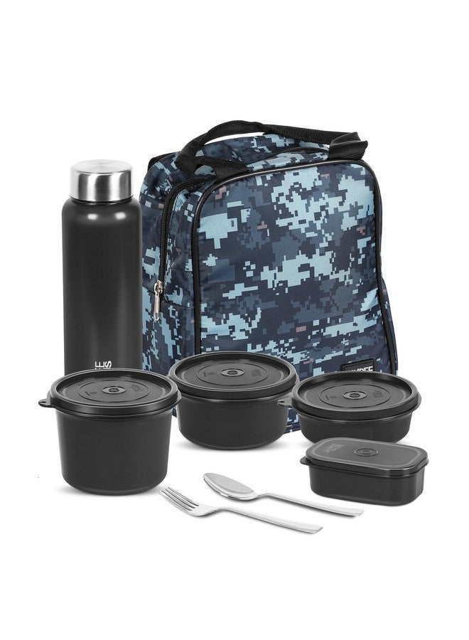 Jaypee Plus Pro 1390 ml Stainless Steel Office Lunch Box | BPA Free, Microwave Safe & Spillproof Airtight 4 Containers | Includes Bottle, Spoon, Fork & Insulated Bag| Ideal for College & School(Black) - Image 1
