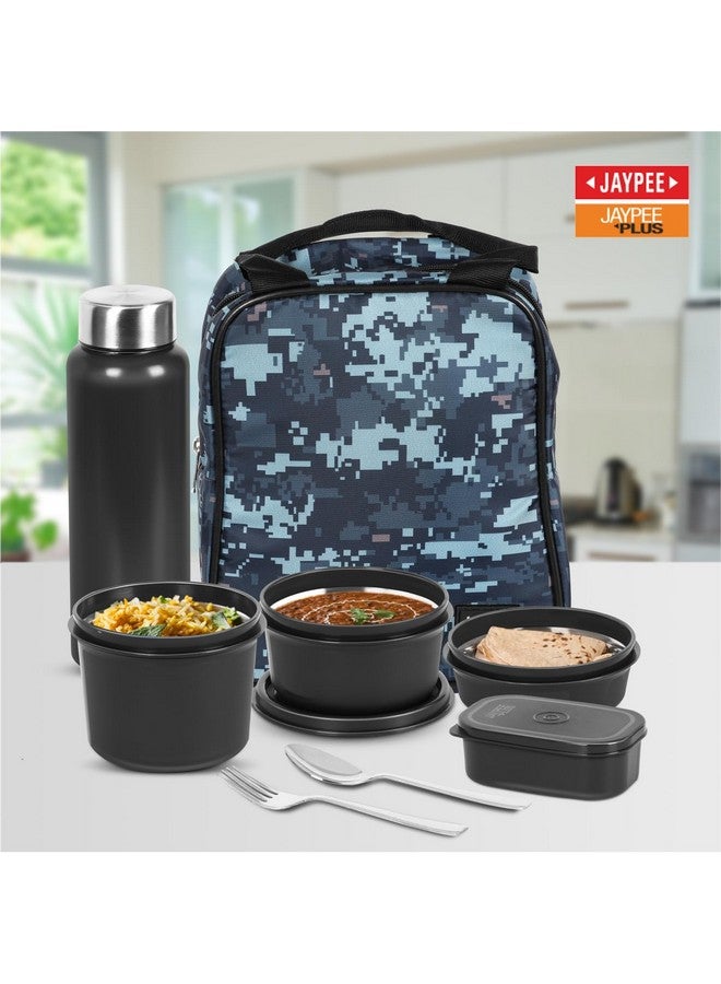 Jaypee Plus Pro 1390 ml Stainless Steel Office Lunch Box | BPA Free, Microwave Safe & Spillproof Airtight 4 Containers | Includes Bottle, Spoon, Fork & Insulated Bag| Ideal for College & School(Black) - Image 2