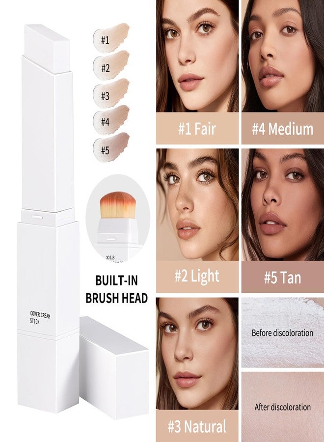 Easilydays Cover Cream Stick, Matte Color-Changing Foundation Stick, Hydrating, Blur Pores Even Skin Tone, Medium to Full Coverage Dewy Finish Base Makeup, Dual-Ended with SoftBrush, #1 - Image 2