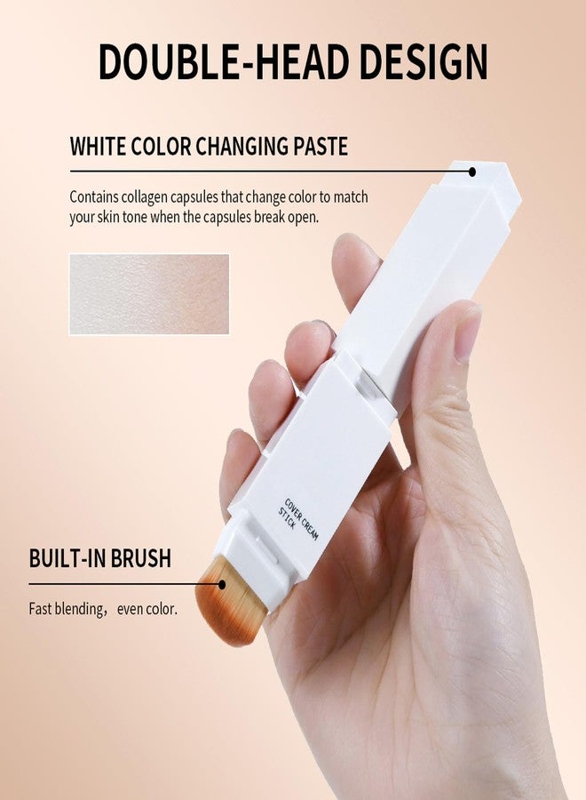 Easilydays Cover Cream Stick, Matte Color-Changing Foundation Stick, Hydrating, Blur Pores Even Skin Tone, Medium to Full Coverage Dewy Finish Base Makeup, Dual-Ended with SoftBrush, #1 - Image 5