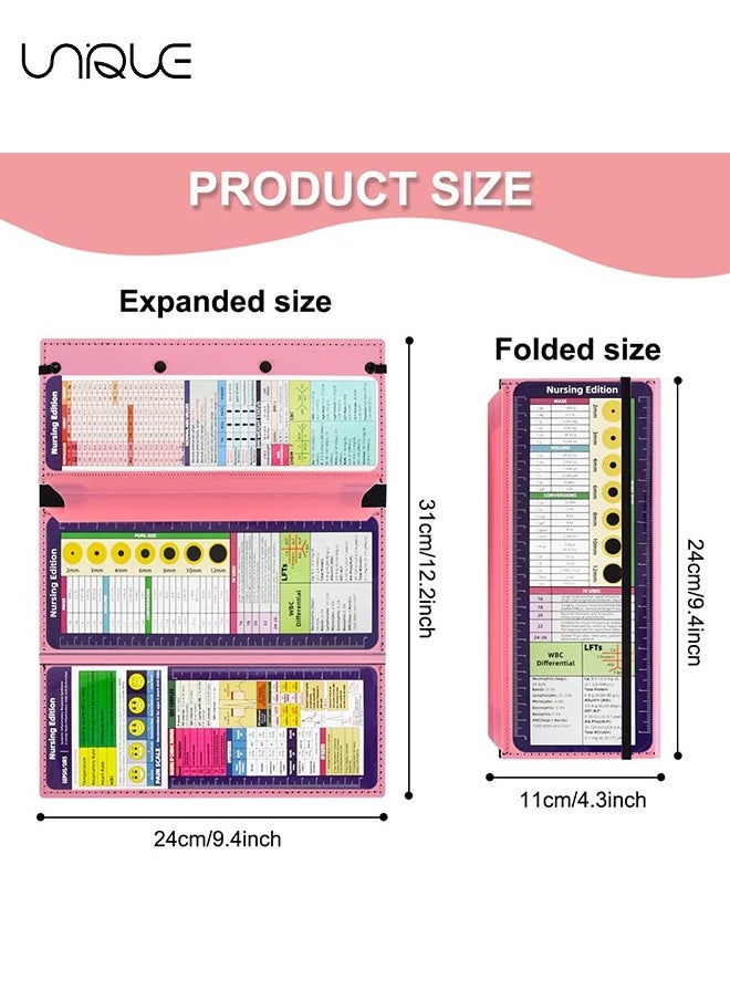 Nursing Clipboard Foldable, Pink Nurse Pocket Clipboard 3 Layers with Nursing Medical Edition Cheat Sheets, Foldable Nurse Clip Boards Notepad for Students, Nurses, Doctors and Medical Staff（Pink）