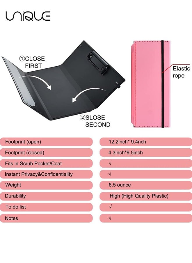 Nursing Clipboard Foldable, Pink Nurse Pocket Clipboard 3 Layers with Nursing Medical Edition Cheat Sheets, Foldable Nurse Clip Boards Notepad for Students, Nurses, Doctors and Medical Staff（Pink）