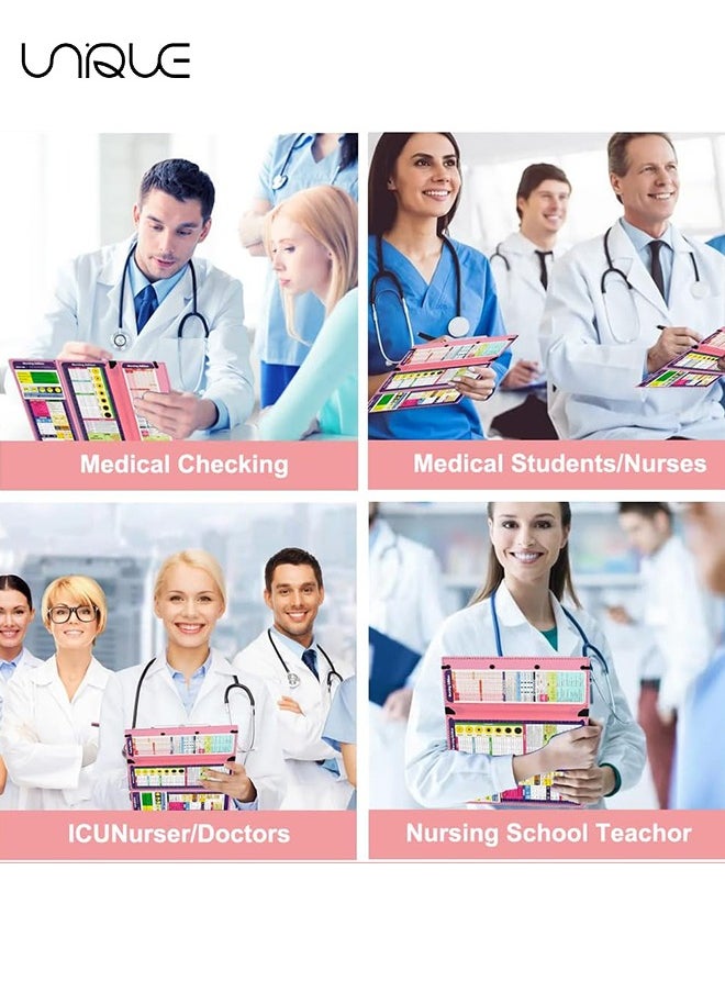 Nursing Clipboard Foldable, Pink Nurse Pocket Clipboard 3 Layers with Nursing Medical Edition Cheat Sheets, Foldable Nurse Clip Boards Notepad for Students, Nurses, Doctors and Medical Staff（Pink）