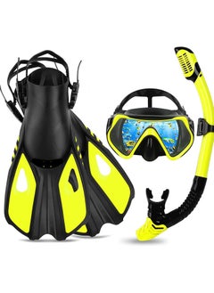 Snorkel Set Adults, 3 Piece Diving Set with Flippers, Mask and Snorkel Set for Men and Women, Snorkelling Set with Anti-Fog Diving Mask,Dry Snorkel,Swimming Fins,Diving Equipment