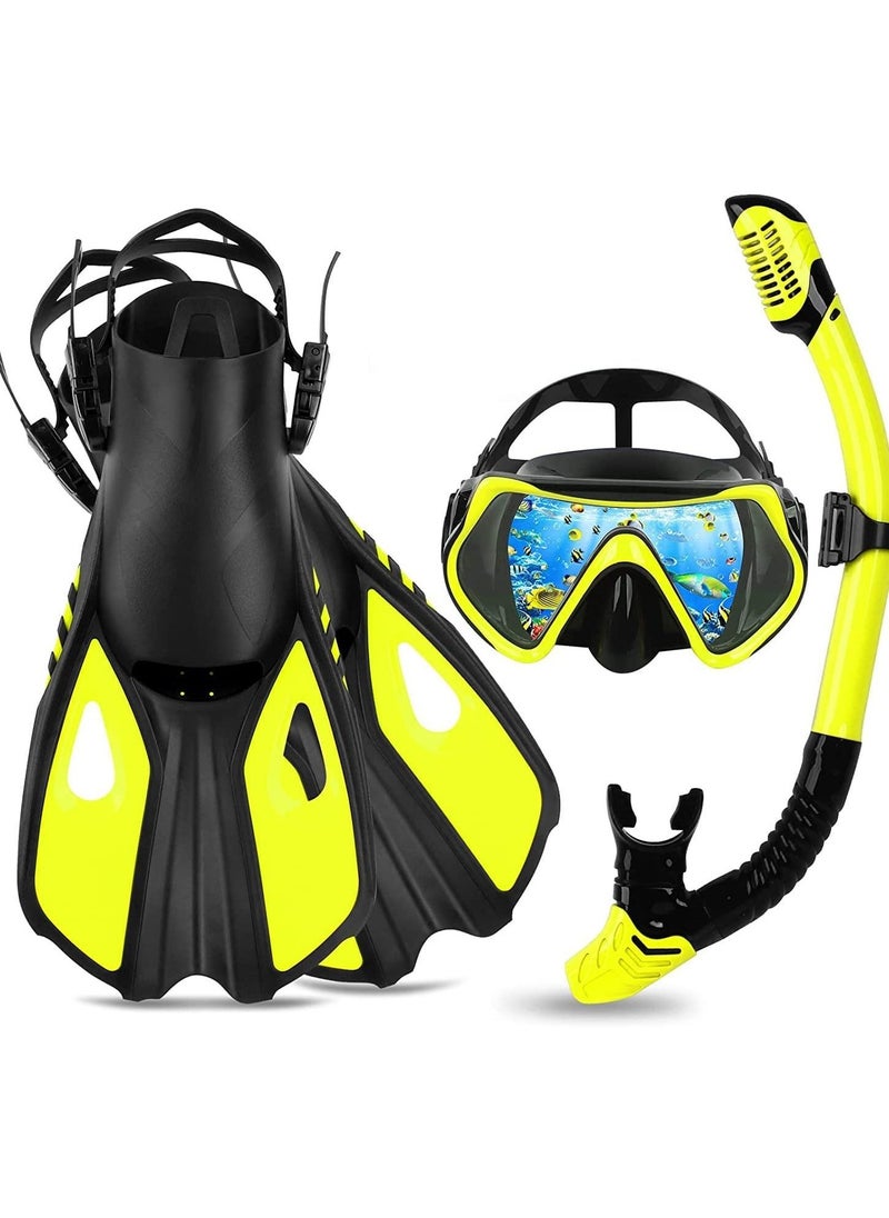SYOSI - Snorkel Set Adults, 3 Piece Diving Set with Flippers, Mask and Snorkel Set for Men and Women, Snorkelling Set with Anti-Fog Diving Mask,Dry Snorkel,Swimming Fins,Diving Equipment - Image 1