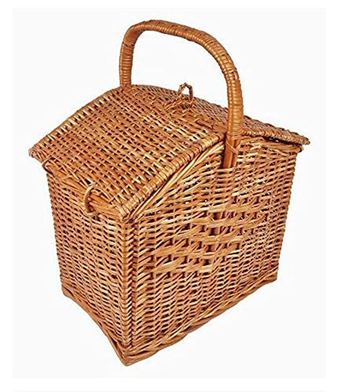KRISHNA CANE Multipurpose Kitchen Toys Laundry Storage and Picnic Wicker Basket with Lid and Handle Natural Brown