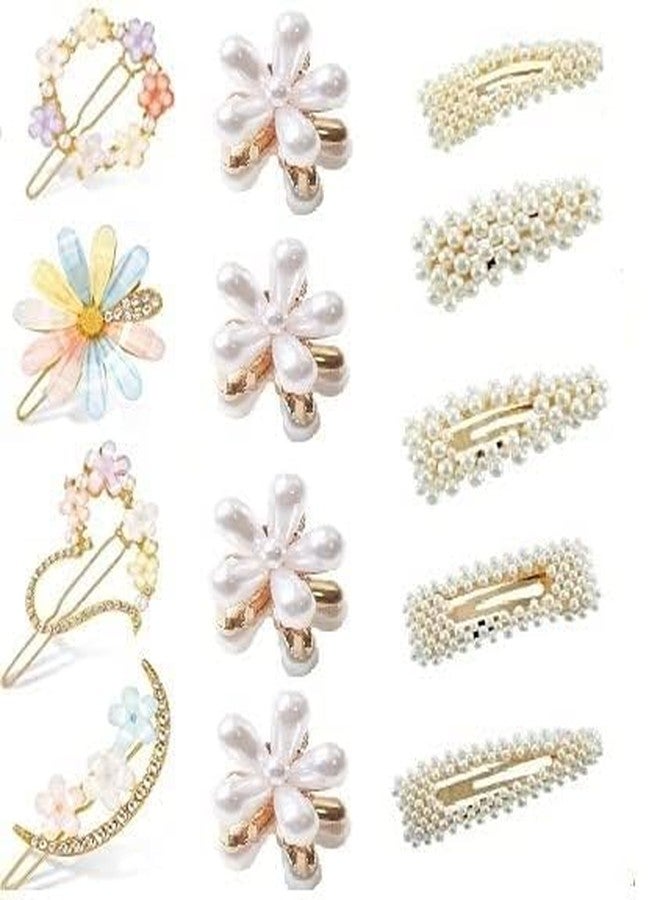 KARDIFF 13Pcs Korean Style Hair Clips for Women and Girls Bobby Pins Flower Hair Pins Handmade Metal Hair Barrettes Cute Fancy Hair Clips Gold Side Clips Hair Accessories - Image 1