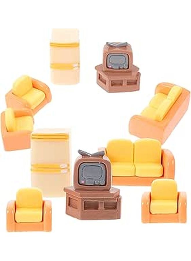 Miniature Dollhouse Sofa Set With Mini TV And Fridge For Playroom Decor - Image 1