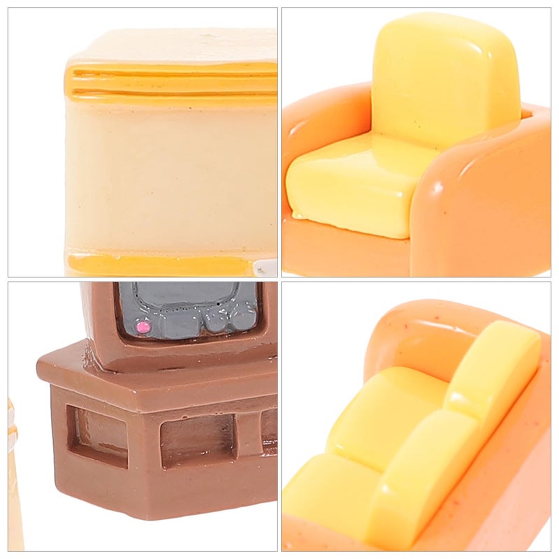 Miniature Dollhouse Sofa Set With Mini TV And Fridge For Playroom Decor - Image 4
