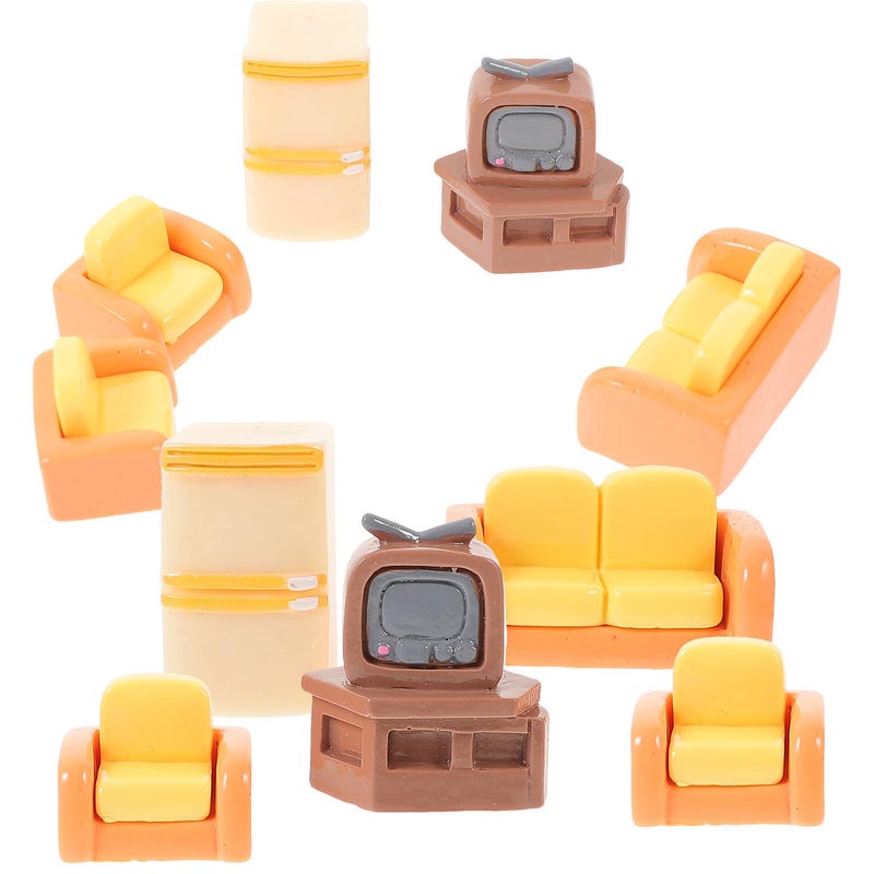 Miniature Dollhouse Sofa Set With Mini TV And Fridge For Playroom Decor - Image 2