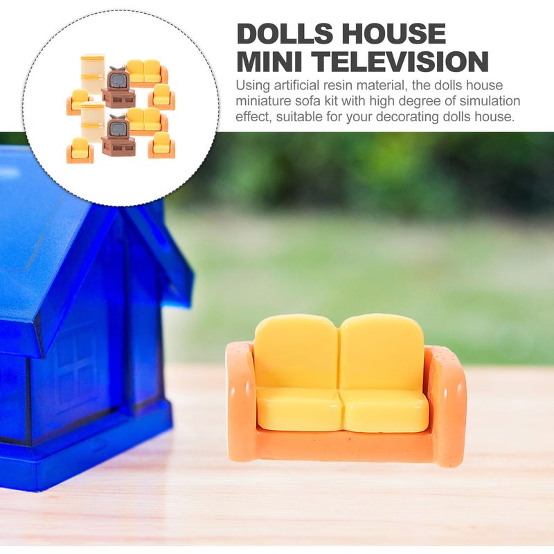 Miniature Dollhouse Sofa Set With Mini TV And Fridge For Playroom Decor - Image 5