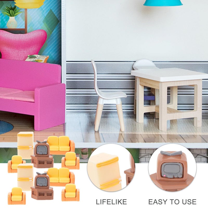 Miniature Dollhouse Sofa Set With Mini TV And Fridge For Playroom Decor - Image 3
