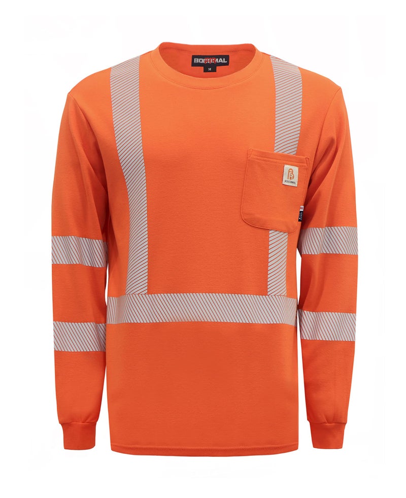 BOCOMAL FR Tee Shirts High VisibilityHi Vis Flame ResistantFire Retardant Shirt 7oz Orange Mens Safety Shirts