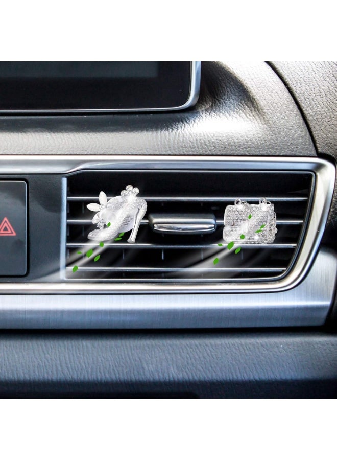 سيوسي Air Vent Clips, Crystal Rhinestone Car Decor, Bling Aromatherapy Diffuser Accessories for Women, Girls, Auto Interior, Office, High Heel and Handbag Shaped (Clear & White, 4-Piece) - Image 5