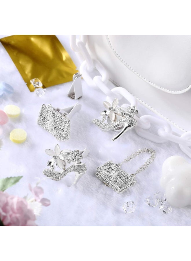 سيوسي Air Vent Clips, Crystal Rhinestone Car Decor, Bling Aromatherapy Diffuser Accessories for Women, Girls, Auto Interior, Office, High Heel and Handbag Shaped (Clear & White, 4-Piece) - Image 3