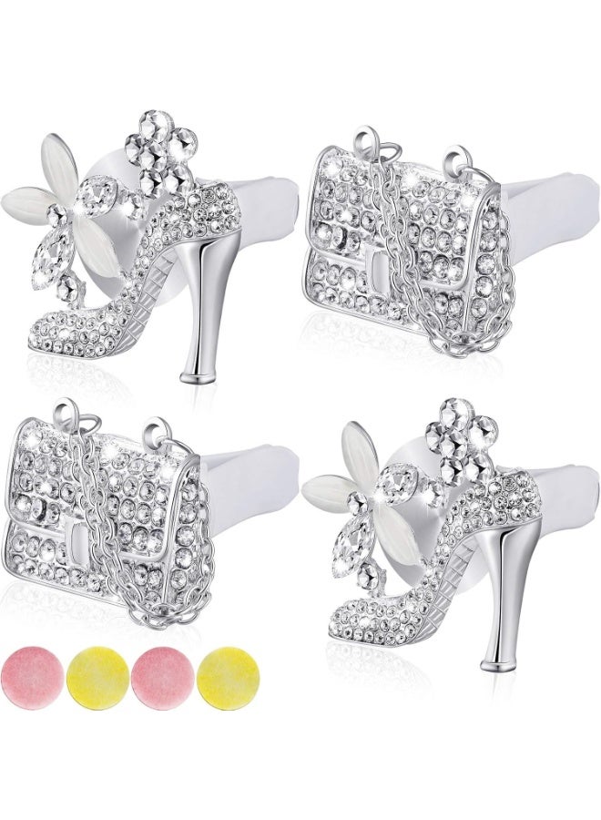 سيوسي Air Vent Clips, Crystal Rhinestone Car Decor, Bling Aromatherapy Diffuser Accessories for Women, Girls, Auto Interior, Office, High Heel and Handbag Shaped (Clear & White, 4-Piece) - Image 1