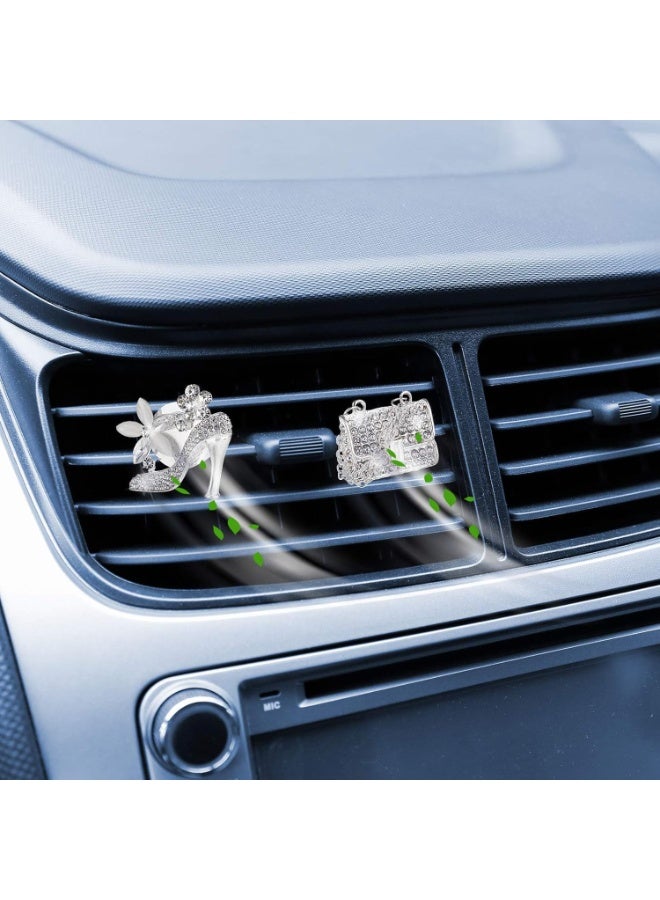سيوسي Air Vent Clips, Crystal Rhinestone Car Decor, Bling Aromatherapy Diffuser Accessories for Women, Girls, Auto Interior, Office, High Heel and Handbag Shaped (Clear & White, 4-Piece) - Image 4