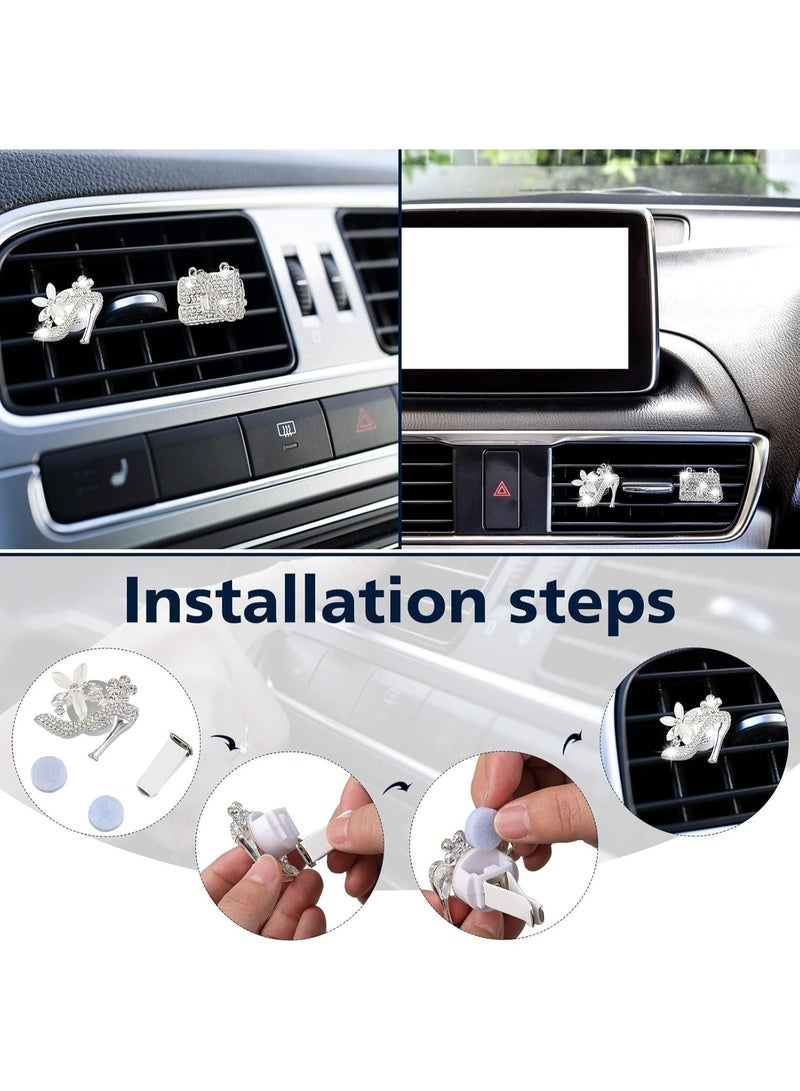 سيوسي Air Vent Clips, Crystal Rhinestone Car Decor, Bling Aromatherapy Diffuser Accessories for Women, Girls, Auto Interior, Office, High Heel and Handbag Shaped (Clear & White, 4-Piece) - Image 2