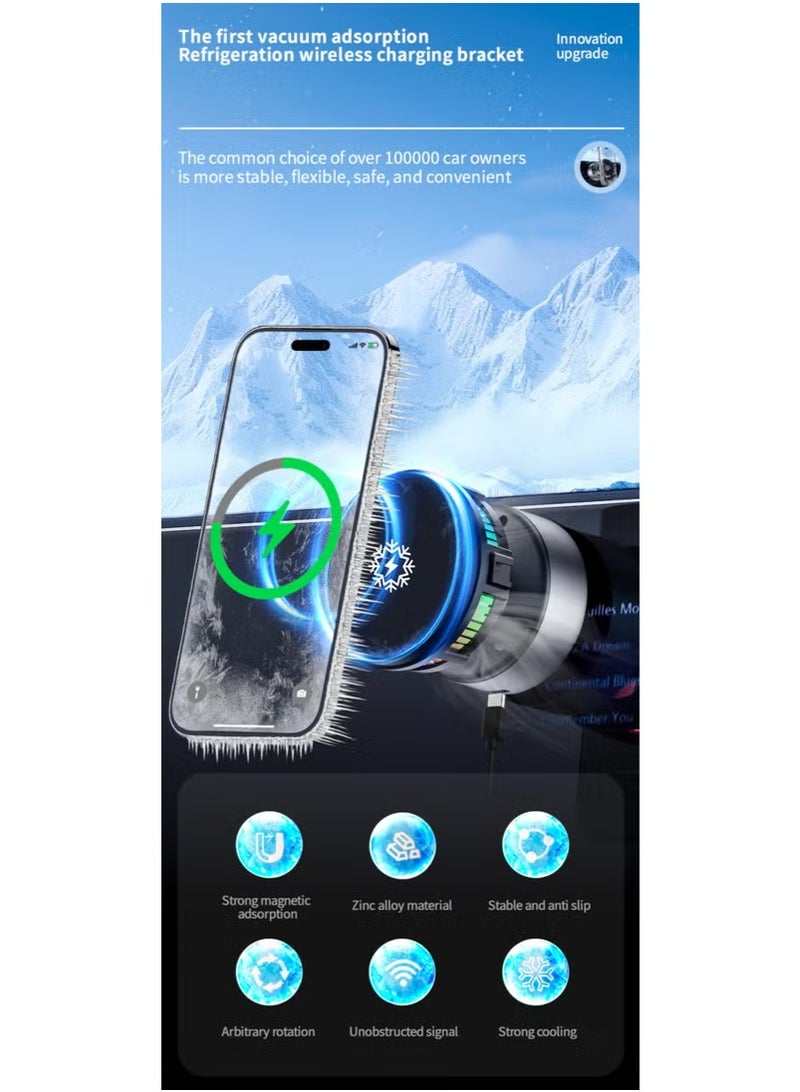 2-in-1 Wireless Car Charger & Phone Holder with Cooling Fan – Vacuum Suction Mount, 360° Rotation, Fast Charging, Compatible with Mobile Phones & Laptops - Image 3