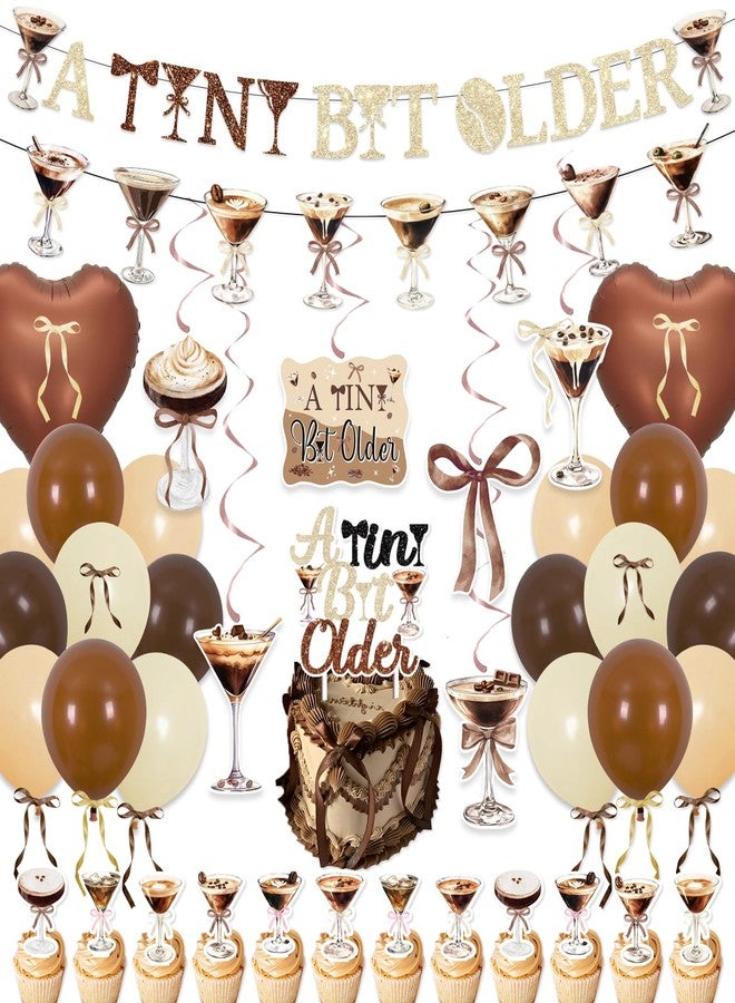 FINDRICH 53Pcs Espresso Martini Birthday Party Decorations, A Tiny Bit Older Birthday Decorations Glitter Banner Cake Topper Balloons Ribbon for Girls Martini Bachelorette Bridal Shower Party Supplies - Image 1