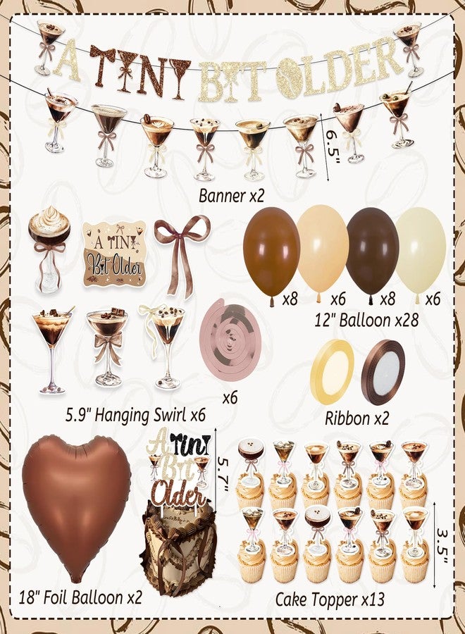 FINDRICH 53Pcs Espresso Martini Birthday Party Decorations, A Tiny Bit Older Birthday Decorations Glitter Banner Cake Topper Balloons Ribbon for Girls Martini Bachelorette Bridal Shower Party Supplies - Image 2