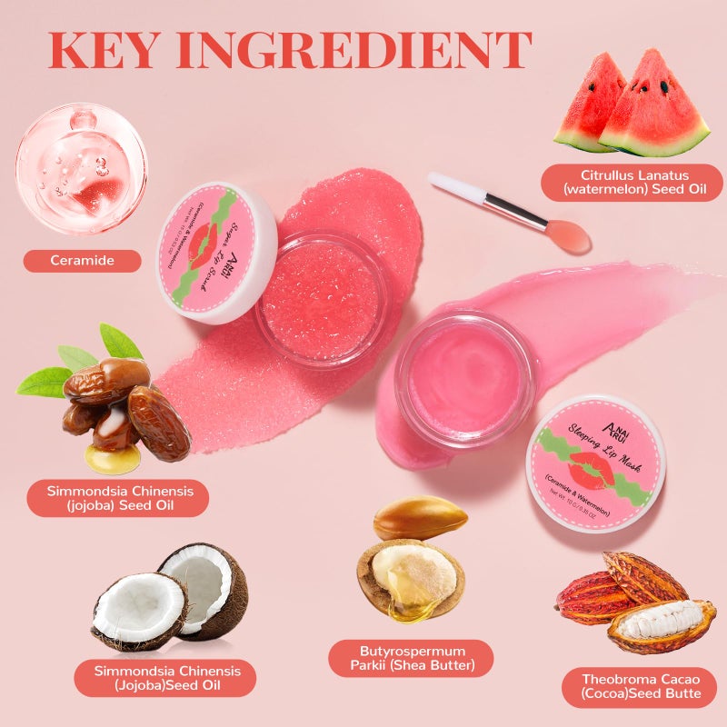 ANAI RUI Stocking Stuffers Lip Mask Set, Lip Scrub & Lip Butter, Overnight Lip Treatment Set Enriched With Skin Softening Ceramide & Watermelon and Hydrating Shea Butter, For A Softer & Smoother Pout - Image 4