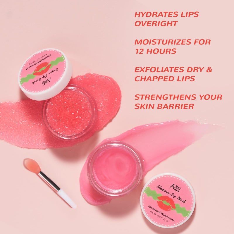 ANAI RUI Stocking Stuffers Lip Mask Set, Lip Scrub & Lip Butter, Overnight Lip Treatment Set Enriched With Skin Softening Ceramide & Watermelon and Hydrating Shea Butter, For A Softer & Smoother Pout - Image 2