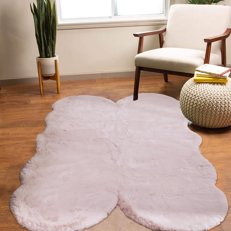 Latepis Light Pink Accent 4x6 Carpet for Girls Room Non-Slip Faux Rabbit Fur Rug Alfombras para Habitacion Washable Fluffy Rug for Living Room Bedroom and Play Room - Image 2