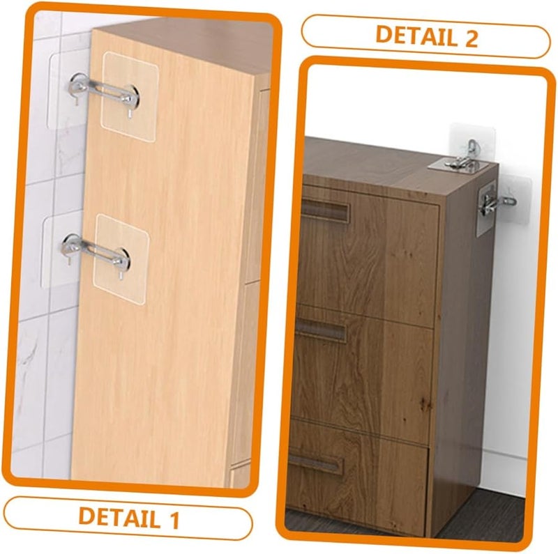 8 قطع من أربطة الأثاث اللاصقة الثقيلة بدون حفر لتثبيت الجدران لسلامة خزانة الملابس، مقاومة للأطفال في المنزل - Image 3