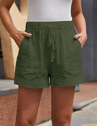 WROLEM Womens Comfy Drawstring Casual Elastic Waist Pocketed Loose Fit Shorts L Green - Image 2