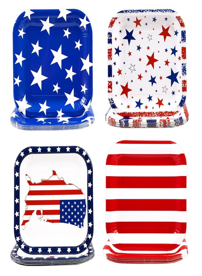 PUEVENYI 48pcs 4th of July Paper Plates - 7 Inch Patriotic Dessert Plates Red White Blue American Flag Square Plates Disposable Tableware Set for Independence Day Memorial Day Party Supplies - Image 1