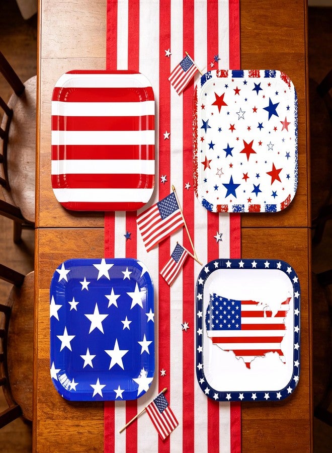 PUEVENYI 48pcs 4th of July Paper Plates - 7 Inch Patriotic Dessert Plates Red White Blue American Flag Square Plates Disposable Tableware Set for Independence Day Memorial Day Party Supplies - Image 4