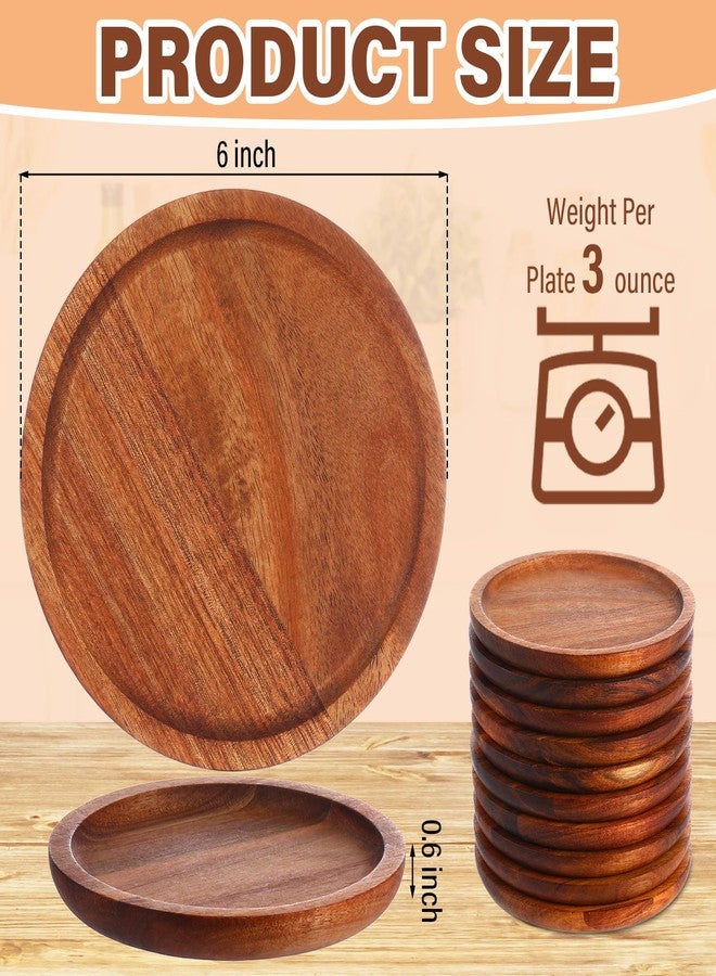 Gejoy 20 Set Acacia Wood Dinner Plates Round Wooden Charger Plates 6 Inch Serving Tray Lightweight, Unbreakable Natural Dinnerware Dishes for Steak, Snack, Dessert, Cake(Height 0.59 in) - Image 2