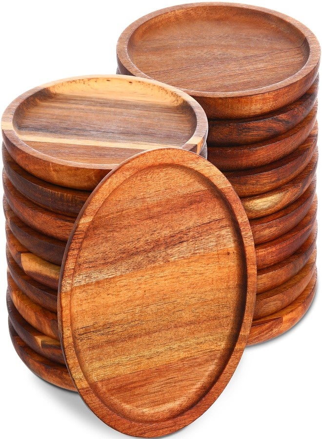 Gejoy 20 Set Acacia Wood Dinner Plates Round Wooden Charger Plates 6 Inch Serving Tray Lightweight, Unbreakable Natural Dinnerware Dishes for Steak, Snack, Dessert, Cake(Height 0.59 in) - Image 1