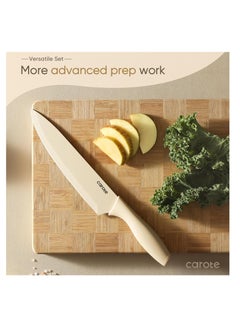 CAROTE CAROTE 12 Pieces Kitchen Knife Set, Stainless Steel Knife Set With Nonstick Creamic Coating,Dishwasher Safe with 6 Blade Guards, Rustproof, Brown  - Image 5