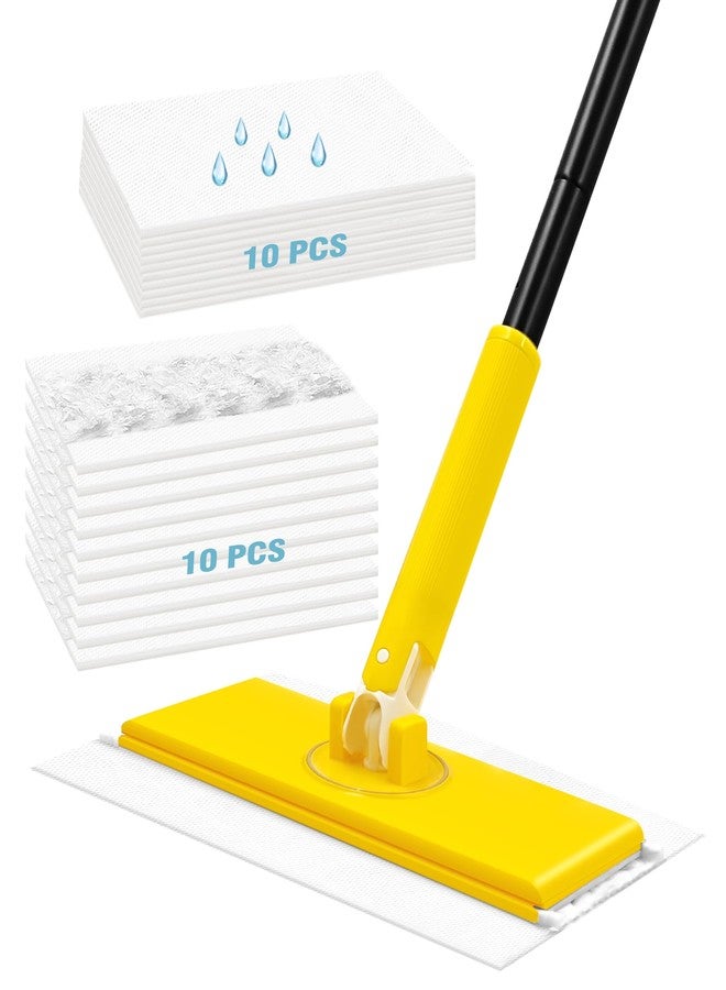 NEWE Sweeper Mop, 2-in-1 Starter Kit for Swiffer 10 Dry Sweeping Cloths and 10 Wet Mopping Pads, Disposable Duster for Cleaning Wood Hardwood Floors Wall Kitchen Bathroom College Dorm - Image 1
