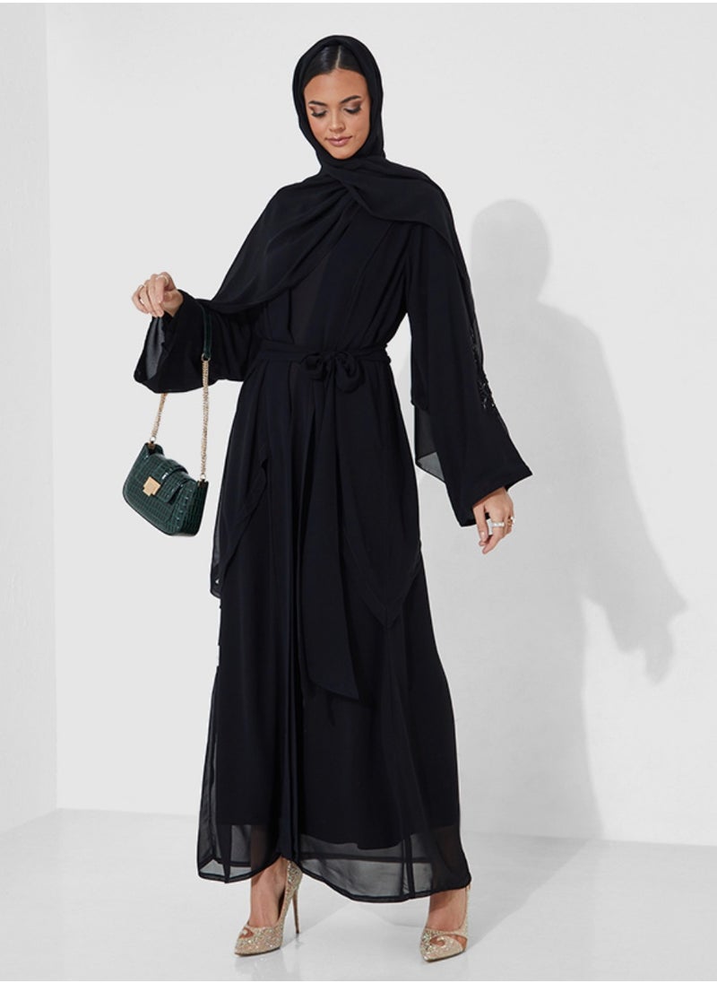 Rosette Abaya - Black embroidered abaya - Image 1