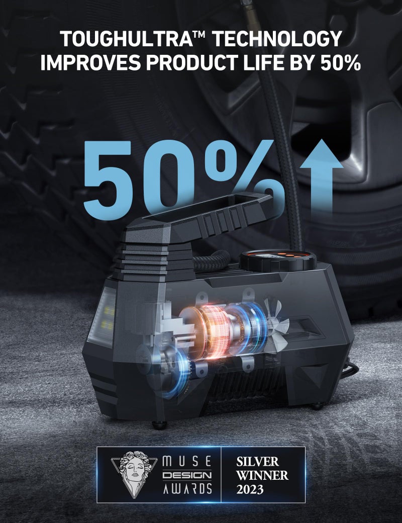 AstroAI ضاغط هواء محمول من أسترو إيه آي لتضخيم الإطارات - ملحقات السيارات، 9.8 قدم، مضخة أوتوماتيكية تعمل بجهد 12 فولت مع مقياس ضغط رقمي، ضوء LED للدراجات، البالونات، برتقالي - Image 3