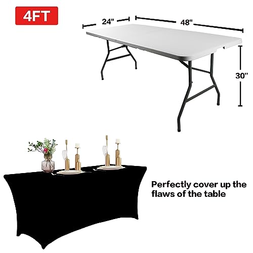 IVAPUPU 2 Pack 4FT Table Cloth for Rectangular Fitted Events Stretch Black Table Covers Washable Spandex Spring Tablecloth Protector for Party, Wedding, Cocktail, Banquet, Festival - Image 3
