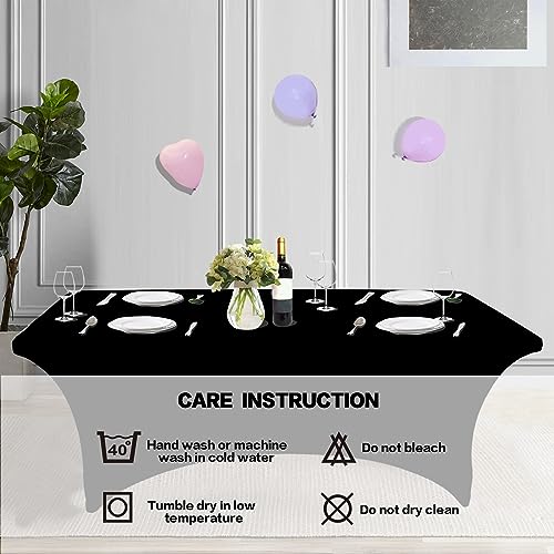 IVAPUPU 2 Pack 4FT Table Cloth for Rectangular Fitted Events Stretch Black Table Covers Washable Spandex Spring Tablecloth Protector for Party, Wedding, Cocktail, Banquet, Festival - Image 5