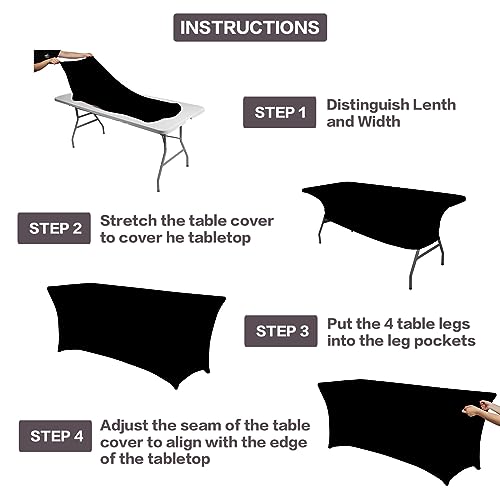 IVAPUPU 2 Pack 4FT Table Cloth for Rectangular Fitted Events Stretch Black Table Covers Washable Spandex Spring Tablecloth Protector for Party, Wedding, Cocktail, Banquet, Festival - Image 4