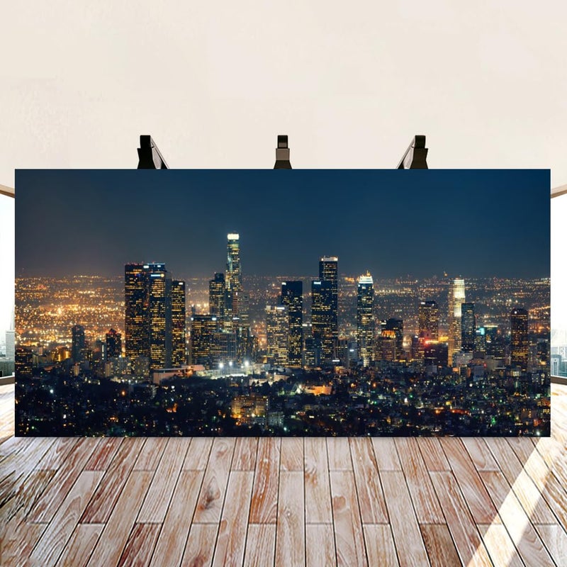 AOFOTO 6x3ft Modern Big City Skyline Backdrop Los Angeles Night View Backdrop US California Downtown Skyscraper Urban Lights Night Scene Photography Background for Kids Adult Photo Shoot Props - Image 2