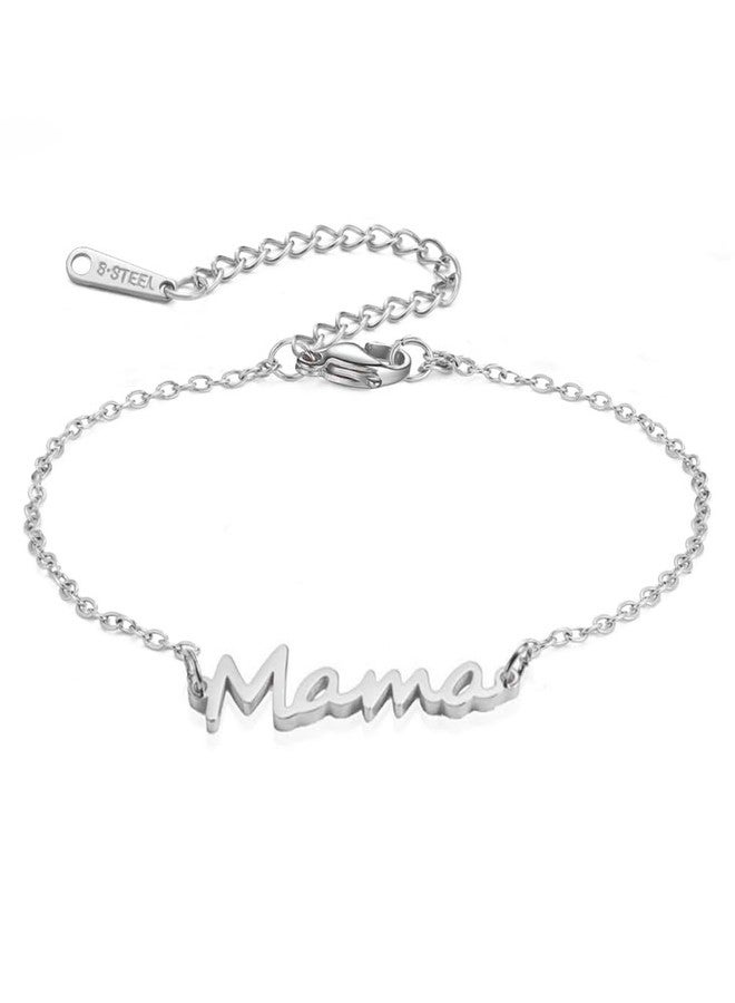 TEAMER Dainty Mama Bracelet Stainless Steel Adjustable Mama Bracelet Meaningful Present For Mother's Day New Mom (Silver) - Image 1