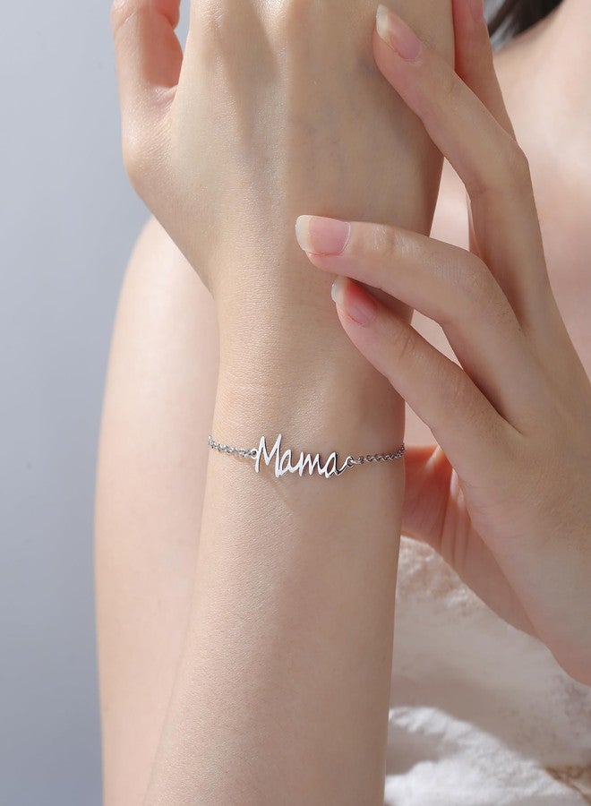 TEAMER Dainty Mama Bracelet Stainless Steel Adjustable Mama Bracelet Meaningful Present For Mother's Day New Mom (Silver) - Image 2
