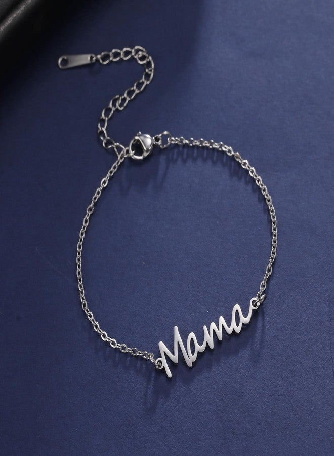 TEAMER Dainty Mama Bracelet Stainless Steel Adjustable Mama Bracelet Meaningful Present For Mother's Day New Mom (Silver) - Image 5