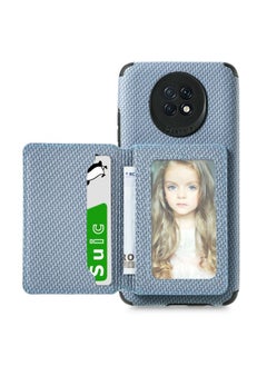 HuHa Case Cover For Xiaomi Redmi Note 9 5G Carbon Fiber Magnetic Card Bag TPU+PU Shockproof Back Cover Case with Holder & Card Slot & Photo Frame Blue 