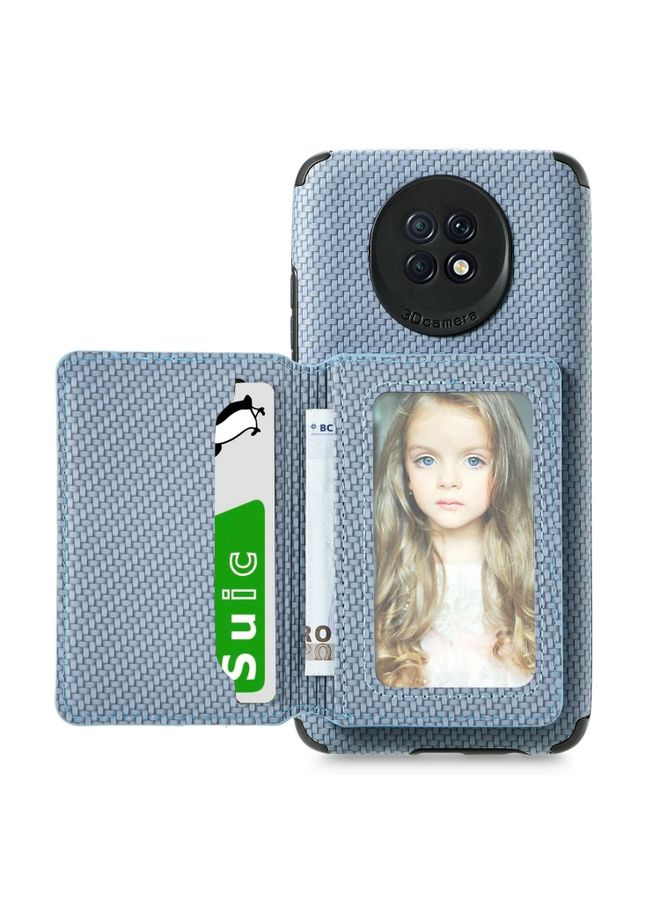 HuHa Case Cover For Xiaomi Redmi Note 9 5G Carbon Fiber Magnetic Card Bag TPU+PU Shockproof Back Cover Case with Holder & Card Slot & Photo Frame Blue 