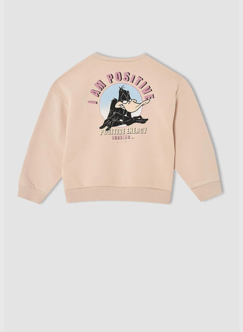DeFacto Long Sleeve Slogan Roglan Boat Neck Sweat Shirt