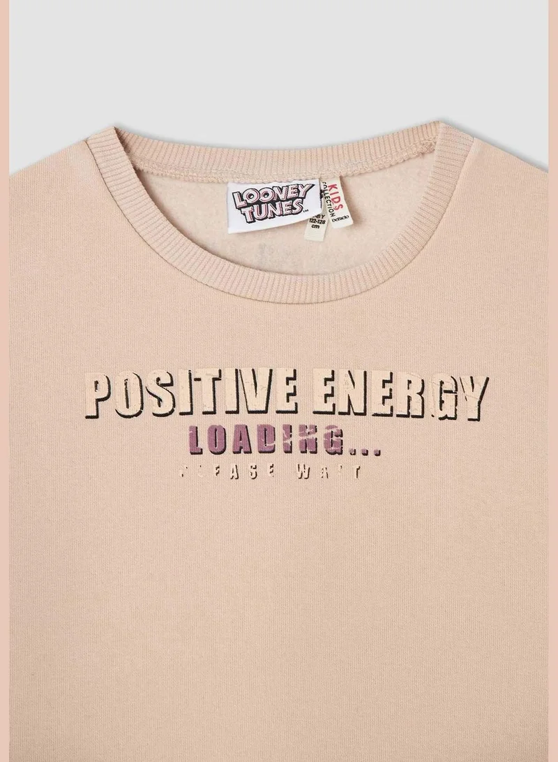 DeFacto Long Sleeve Slogan Roglan Boat Neck Sweat Shirt